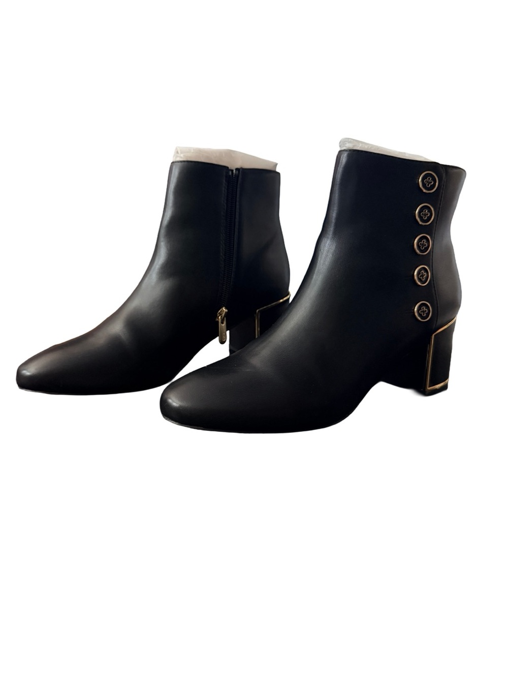 NIB-Adrienne Vittadini Black Women's Ankle Boots Side Decorative Buttons 7.5M